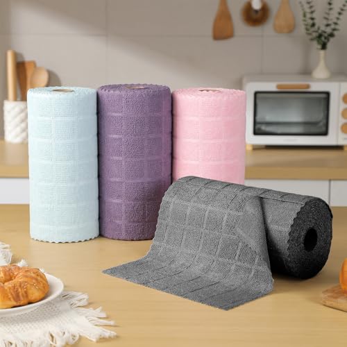 Image of Ferdilan 80 Pack Microfiber Cleaning Cloth Roll,Lint Free Rags Paper Towels & Tear Away Reusable Towels,Washable Shop Rags,Wash Cloths Dish Rags(12 inch x 12 inch) for Car Kitchen Window Garage-Black