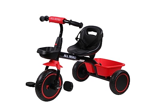 All Road Trikes CHILDS PEDAL TRIKE - RED + Black - Adjustable Seat Front & Rear Baskets Age 2-5