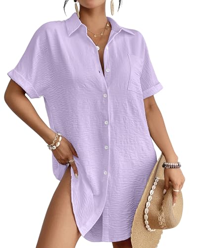 Image of Bsubseach Women Swimsuit Coverup Shirt Dress Button Down Bathing Suit Cover Up Beach Vacation Outfits