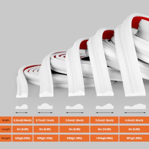Moulures décoratives blanches autocollantes souples et durables