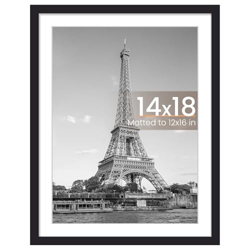 Image of upsimples 14x18 Picture Frame, Display Pictures 12x16 with Mat or 14 x 18 Without, Wall Hanging Poster Frames, Black, 1 Pack