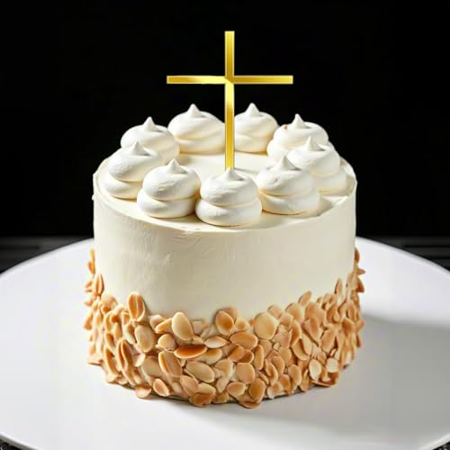 2 Stück Kreuz Tortendeko Taufe,Cake Topper Kommunion,Gold Deko Konfirmation,Mädchen Junge Torte Firmung Acryl Kuchen Dekoration,Goldene Kreuze,für Hochzeit Geburtstag Party Tauftorte (Fein x 2)