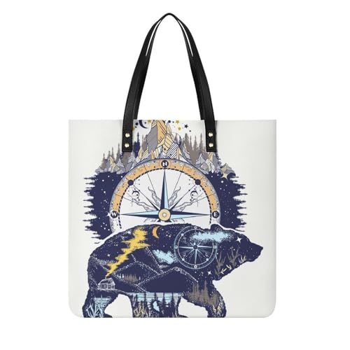 Sac à main shopper ours boussole pour femmes grand tote bag de voyage
