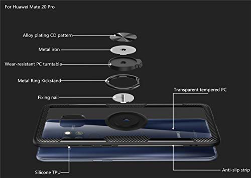 Huawei Mate 20 Pro Case,360° Rotating Ring Kickstand Protective Case,Tpu+Pc Shock Absorption Double Protection Cover Compatible With [Magnetic Car Mount] For Huawei Mate 20 Pro Case (Red/Silver) #TOP2