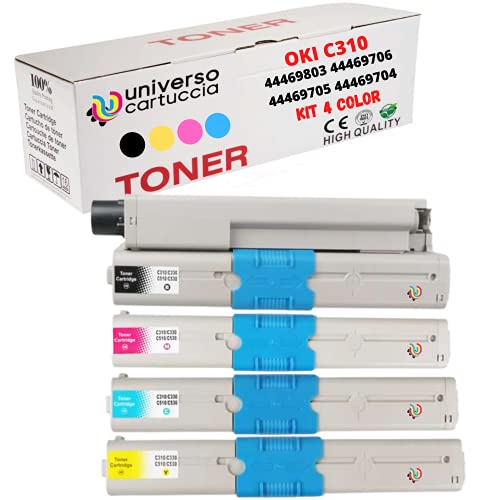 UniversoCartuccia® Kit de 4 tóneres nuevos compatibles para impresoras OKI C310  C310N  C310dn  C330  C331  C510  C511  C330dn  C530dn  C530  C531,C351DN  MC352  MC361,MC3622.,MC561  MC562dn MC562dnw