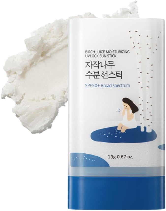 ROUND LAB Birch Juice Moisturizing Sun Stick Broad Spectrum SPF 50+, 0.67oz, Sunscreen Stick for face and body, No White Cast, Non-Sticky, Travel-Friendly, Protector Solar Barra, Korean Sunscreen