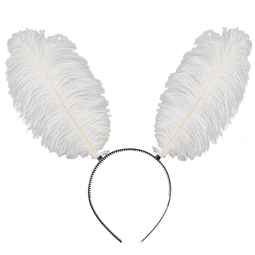 Ryshman Halloween Butterfly Feather Headbands Butterfly Antenna Headband Costume Hair Band for Halloween Parties (White feather One Size)