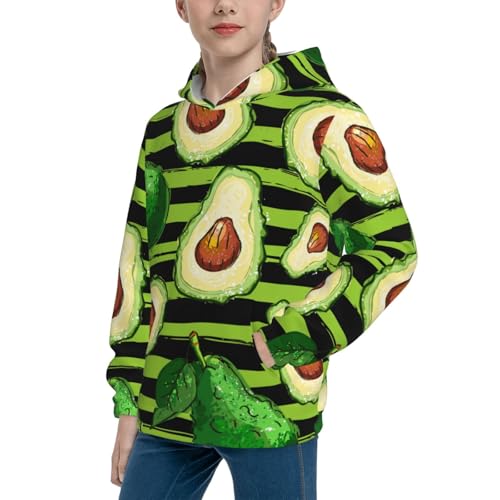 Avocado Green Striped Kid Hoodies Boys Sweatshirts Girls Pullover with Pocket2