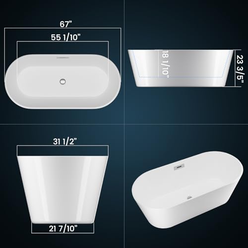 Image of GarveeLife 67 Inch Freestanding Bathtubs Acrylic Free Standing Bathtub with Integrated Overflow, Deep Soaking Comfort, Modern Spa Retreat, Easy Setup for New Builds & Remodels