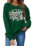 Sudadera de árbol de Navidad para mujer, con estampado de leopardo a cuadros de Navidad, raglán de manga larga, para vacaciones, Darkgreen, S