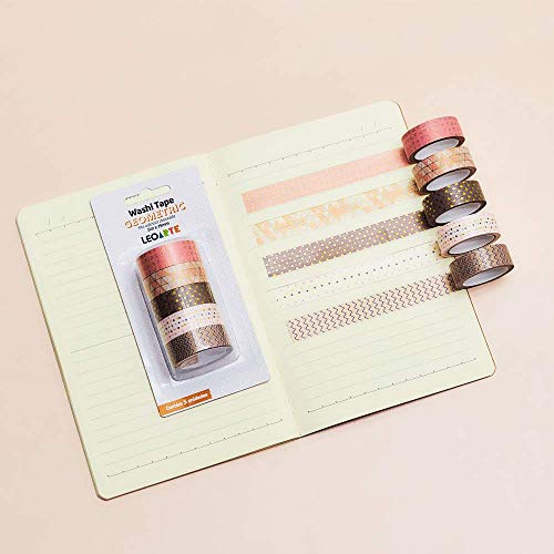 Fita Adesiva Decorada, Leonora, Washi Tape, 12,5x3m, Geometric, 5 Fitas