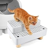 Adjustable 2 Steps Litter Box Ramp, Cat Litter Catcher Mat with Wooden Feet, Filter Function, Litter Box Step for Small & Elderly Cats, Fits Automatic Litter Boxes (Light Grey)