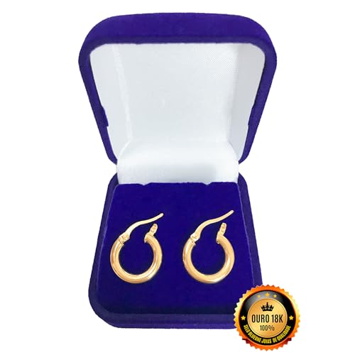 Brinco Feminino Argola C/Trava Fio Redondo 16mm Ouro 18k 750 Acompanha Estojo e Certificado