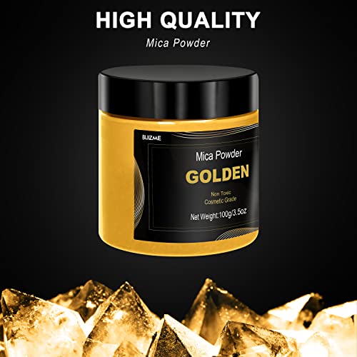 Golden Mica Powder Pigment (100G) -Cosmetic Grade Metallic Mica Powder For Epoxy Resin, Lip Gloss, Soap,Candle Making, Bath Bombs,Tumblers, Jewelry, Dyes, And Diy Crafting Projects(Golden, 3.5Oz) #TOP7