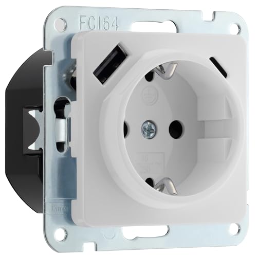 SCHUKO FUNCTION SOCKET OUTLET 16A 250V~ SCREW TERMINAL CONNECTION WITH USB AND TYPE C CONNECTORS. WHITE FINISH