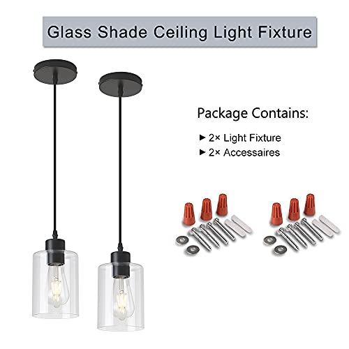 KLSS Modern Black Farmhouse Clear Glass Cylinder Pendant Light Fixture,Island Lights for Kitchen,Mini Pendant Lighting for Kitchen Island Decor - 4.75 Inch Shade 58 Inch Cord (Black 2 Pack) by KLSS - Image 3