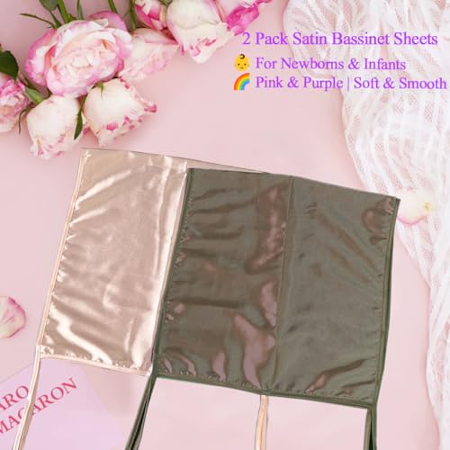 Image of 2 Pcs Satin Bassinet Sheet Baby Hair Protect Soft Silk Feeling Sheet Baby Bassinet for Rectangle Cradle Pad Mattress Newborn Infant (Coffee+Pale Yellow)