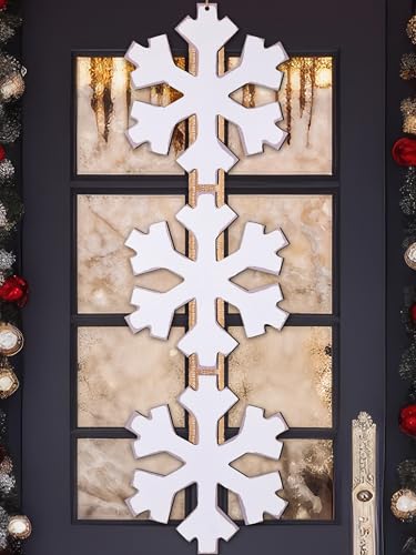 RattanView Christmas Snowflake Hanging Door Sign Rustic White Snowflake Wooden