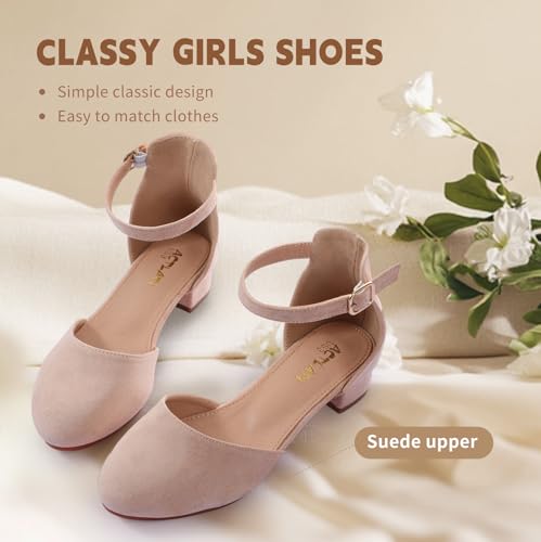 Girls Heels Closed Toe Chunky Sandals Formal Dress Shoes Flower Girl Ankle Strap Pointed Toe Heeled Little Big Kid Wedding Party School Pump Shoes2