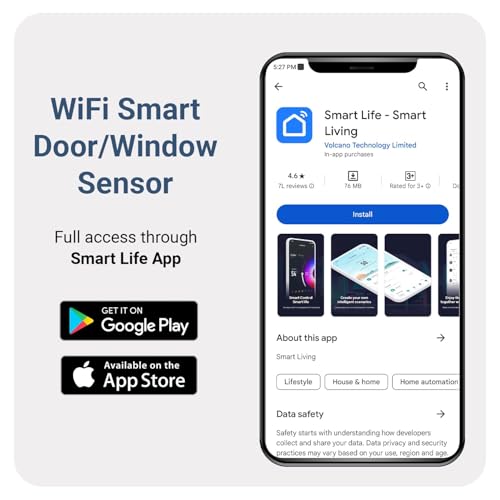Image of Trenzu WiFi Smart Door Alarm Sensor with Built-in Siren | Wireless Magnetic Door & Window Security Alarm | Instant App Notifications | Smart Home Compatible | Home Security Sensor (Pack of 1)