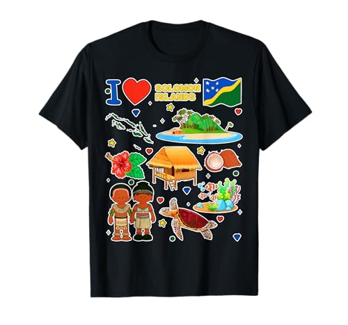 Solomon Islands hand drawn symbols, map, cultural icons T-Shirt