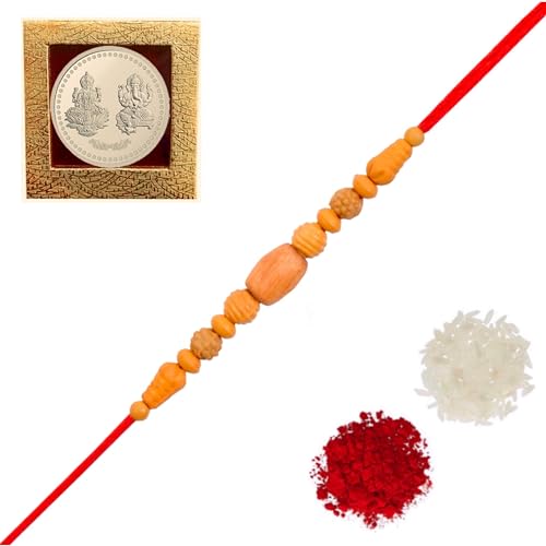Image of Rudraksha Bracelet for Brother - Brown, Modern, Round, Lobster Claw Clasp, Rope Chain, Strand, Handmade /Fine Jewelty, Multiple Count, Bull Theme, Raksha Bandhan