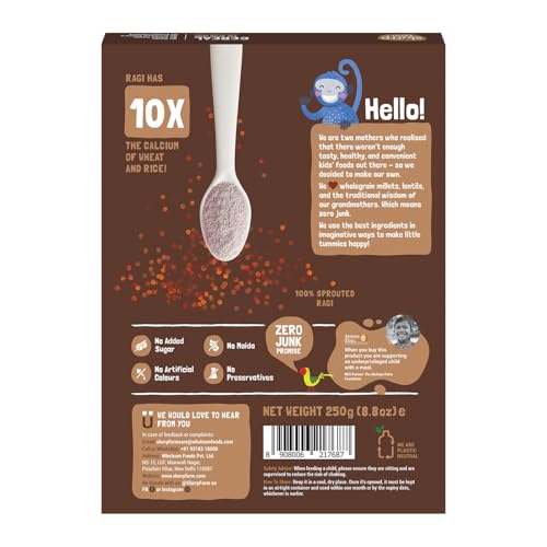 Image of Slurrp Farm No Added Sugar, No Salt, Sprouted Ragi Powder | 100% Natural Ragi Flour | Free Strawberry Cereal Trial Pack | 250g + Free 50g