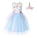 JerrisApparel Mädchen Einhorn Blume Kostüm Hochzeit Party Prinzessin Kleid (110, Blau)