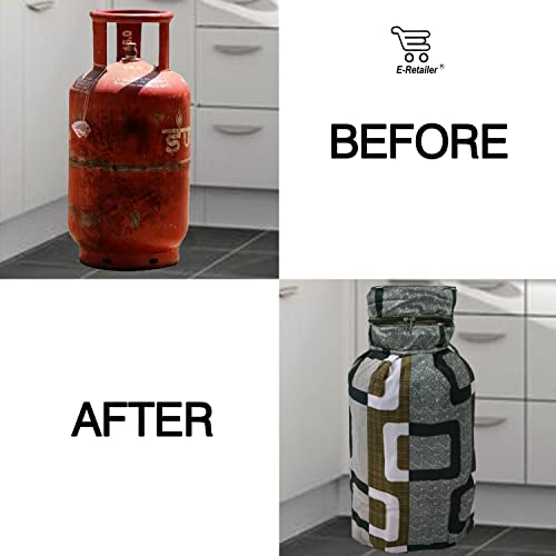 Image of Polyester 3-Layered LPG Gas Cylinder Covers with Zip Enclosure Pack of 2- (Color-Geometric Green, Size-26x14 Inches)
