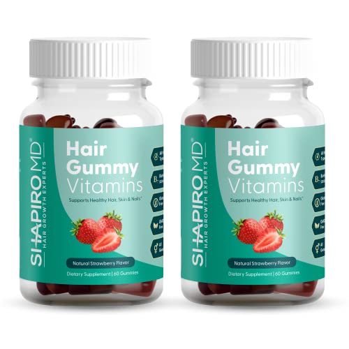 Hair Gummy Vitamins - Vegan Supplement for Healthy Hair, Skin, and Nails with Biotin, Vitamin A, Vitamin C, Vitamin D, Vitamin E, Folate, Iodine, and Zinc | Shapiro MD