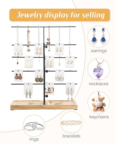 HULISEN Earring Display for Vendors, Adjustable Height Earring Display Stands for Selling, Jewelry Display for Earrings Card, Earrings Rack Display Holder with Tray, 30 Hooks, Carbonized Brown - Thumbnail 5