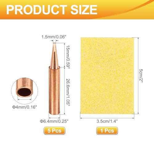 Image of MECCANIXITY 5 Pcs 900M Soldering Iron Tips Copper Non-magnetic Welding Head with Cleaning Sponge Pad Replacement for Solder Station Tip (900M-T-1.2D)