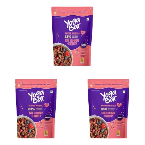 Image of Yogabar Wholegrain Breakfast Muesli - Dark Chocolate and Cranberry, 700g (Super Saver Pack) (Pack of 3)