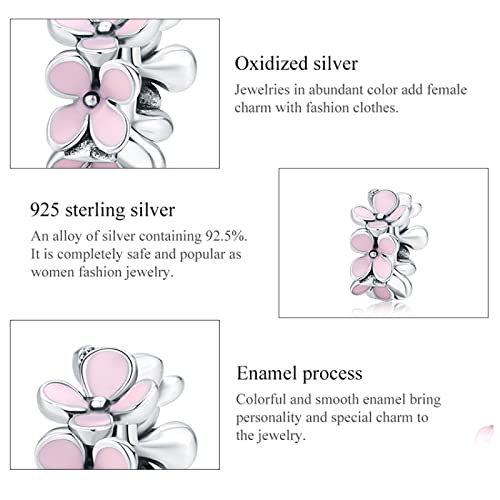 Collier fleur émail rose résistant en argent 925 pour peau sensible - 4