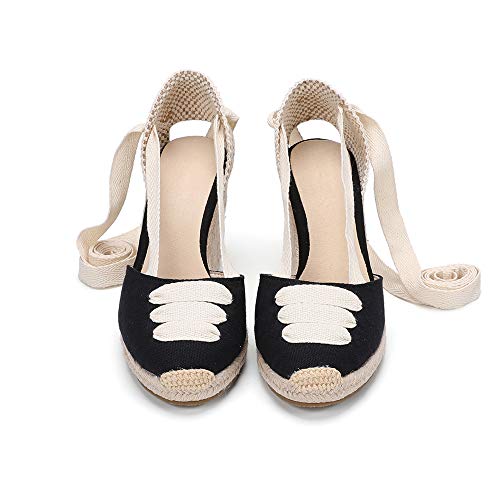 Image of Women's Espadrille Wedge Sandals Closed Toe Lace-Up Shoes
