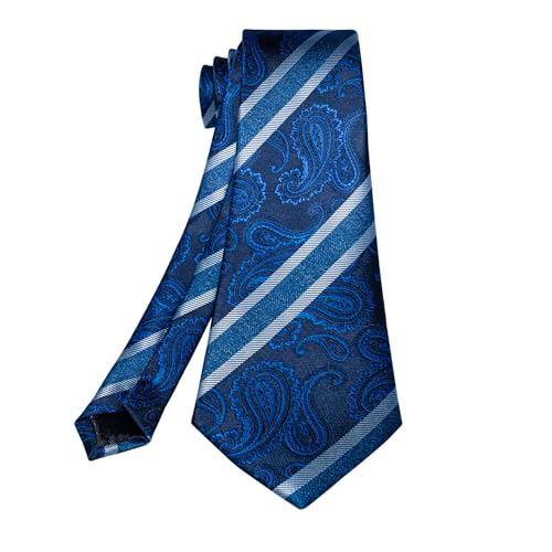 Image of 5PCS Mens Premium Silk Tie, Pocket Square, Cufflinks, Drilled Tie Ring and Lapel Pin Set for Wedding Groom Party