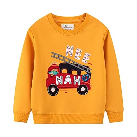 HIKIDS Boys Sweatshirt Kids Fire Truck Jumpers Little Boys Pullover Unisex Kids Long Sleeve Sweater Toddler Casual Cotton Tops 5 Years Cover