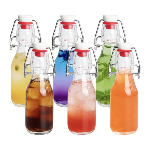 JOBVERT 6 Pack Swing Top Bottles, 4OZ Flip Top Glass Bottle with Airtight Grolsch Closures, Reusable Glass Jars for Kombucha, Cold Brew, Homemade Vanilla
