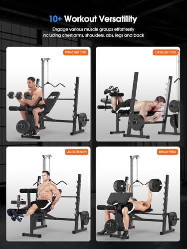 JX FITNESS Olympic Weight Bench with Preacher Curl Pad and Leg Developer, Workout Bench Press Multi-Function Weight Lifting Gym/Home Gym