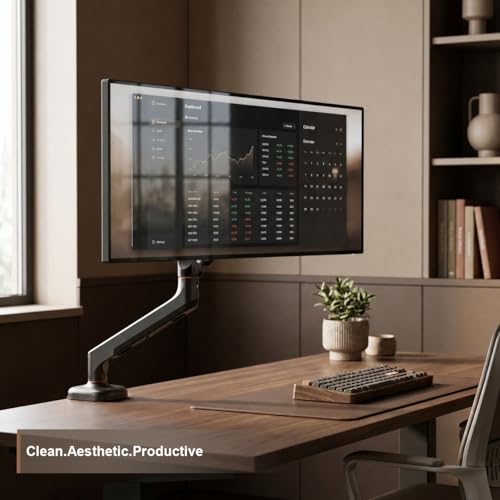 Image of iVOOMi Single Monitor Gas Spring Arm, Fits 15-34 inch Screens, Holds up to 12kg, Dual Mount C-Clamp & Grommet, VESA Mount 75x75 & 100x100mm, 360 Rotation Lift /Tilt /Swivel /Rotate