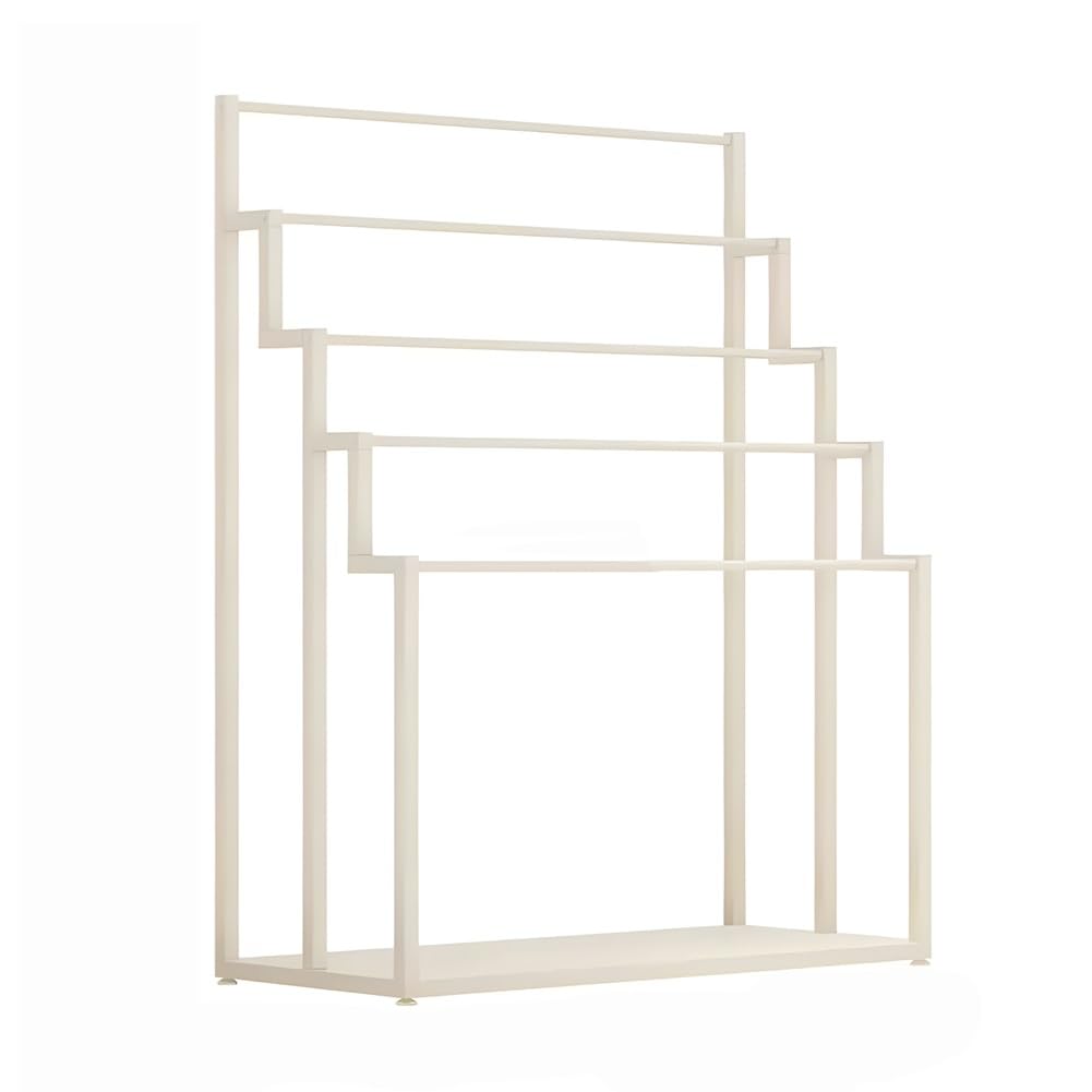 Jkjzsalj White 5 Tiers Silk Scarf Display Rack,Metal Belt Shawl Hijab Organizer,Clothing Store Floor-Standing Pants Storage Rack,For Retail Stores,-80X40x150cm