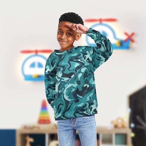 JUNZAN Camouflage Turquoise Marble Little Boys Hooded Sweatshirt Long Sleeve Sweatshirt With Hoodie Athletic 4T4
