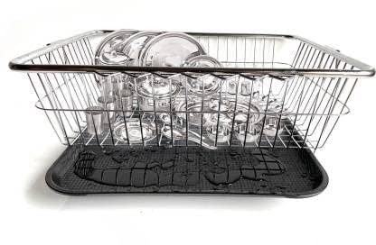 Image of Planet Plastic Tray for Dish Drainer Basket /Rectangular Shape Water Drop Collector Tray /Serving Tray (Black, 45 x 35 x 3 cm)