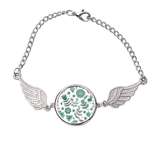 Bracelet en métal ailes d'ange symbole protecteur motif fleurs vertes M