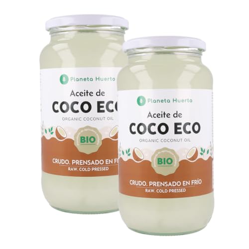 PLANETA HUERTO | Pack 2x Aceite de Coco Virgen Extra Ecológico 860 ml, Prensado en Frío, 100% Natural, Sin Aditivos   Aceite de Coco Ideal para Cocinar, Repostería, Dietas Veganas y Keto