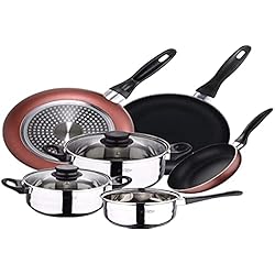 Sartenes Renberg Renberg Bateria de cocina 5 piezas San Ignacio de acero inoxidable con juego de sartenes (16,20,24 cm) en aluminio prensado aptas para induccion, PK3214