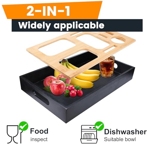 TEGOVE Couchbar Snackbox, Sofa Tablett,Mit Snackschalen Aus Edelstahl,mit Abnehmbarer Deckel, Couch Tablett, Snackbox mit Fächern, Sofatablett für Couch, Schlafzimmer & Wohnmobil