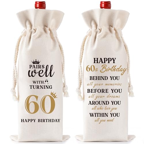 60th Birthday Wine Gift Bag - Ideas Burlap Wine Bottle Bag