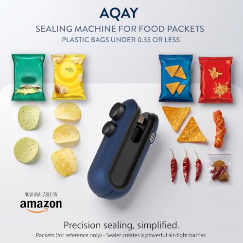 Image of AQAY 2-in-1 Bag Sealer and Cutter, Mini Food Sealer with Magnet Design, Mini Rechargeable Handheld Bag Sealing Machine for Chips Snacks Plastic Bags Fresh Storage Color - Navy Blue