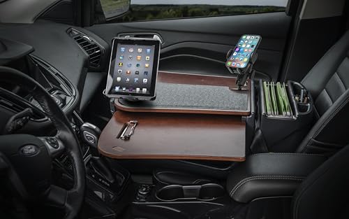 Image of AutoExec AE-GMCD-PM-TAB-21M GripMaster Car Desk for Your Vehicle Workstation and Mobile Office, Mahogany with Phone Mount and Tablet Mount